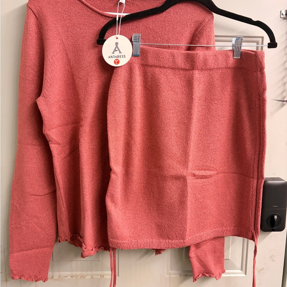 Pink Knit Sweater and Skirt Set